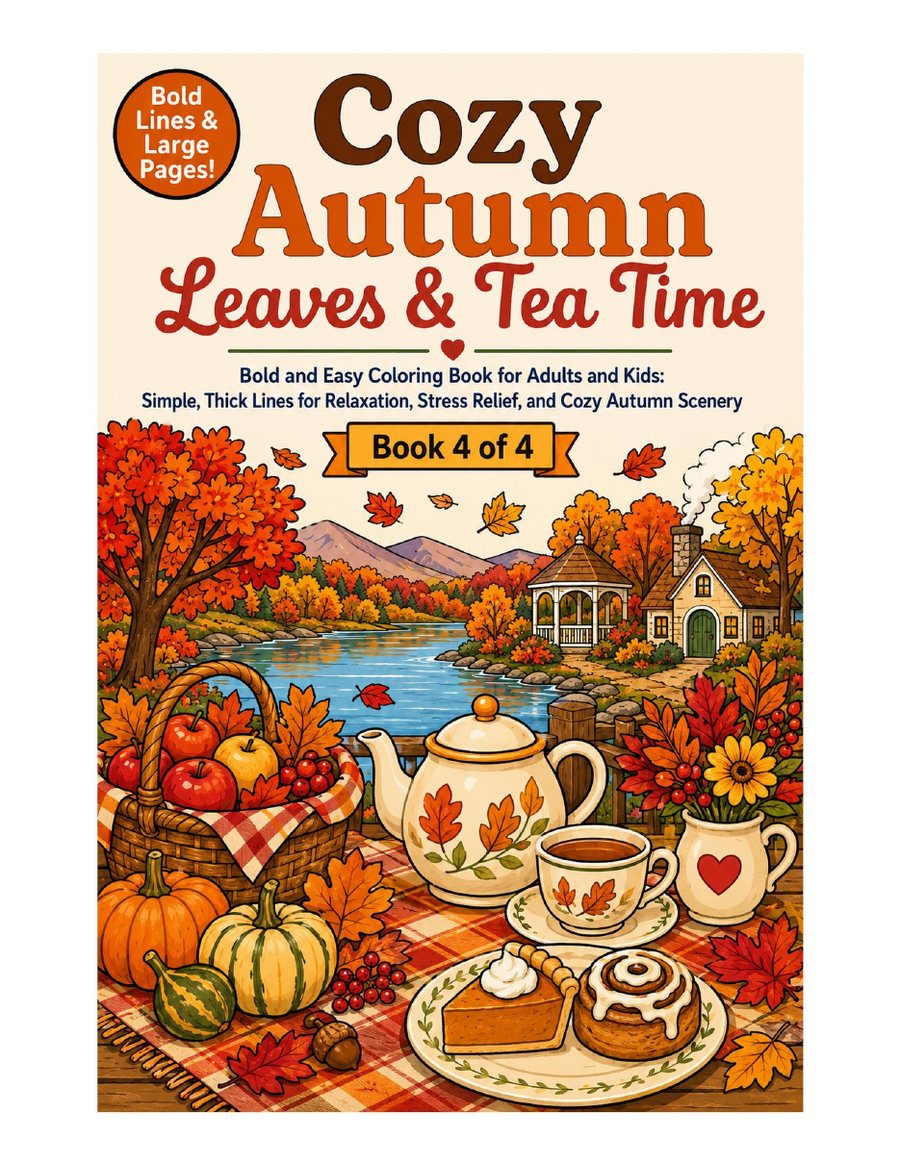 Cozy Autumn Coloring Book | Bold & Easy Pumpkin, Orchard & Fireside Pages (Instant PDF) &mdash; cover