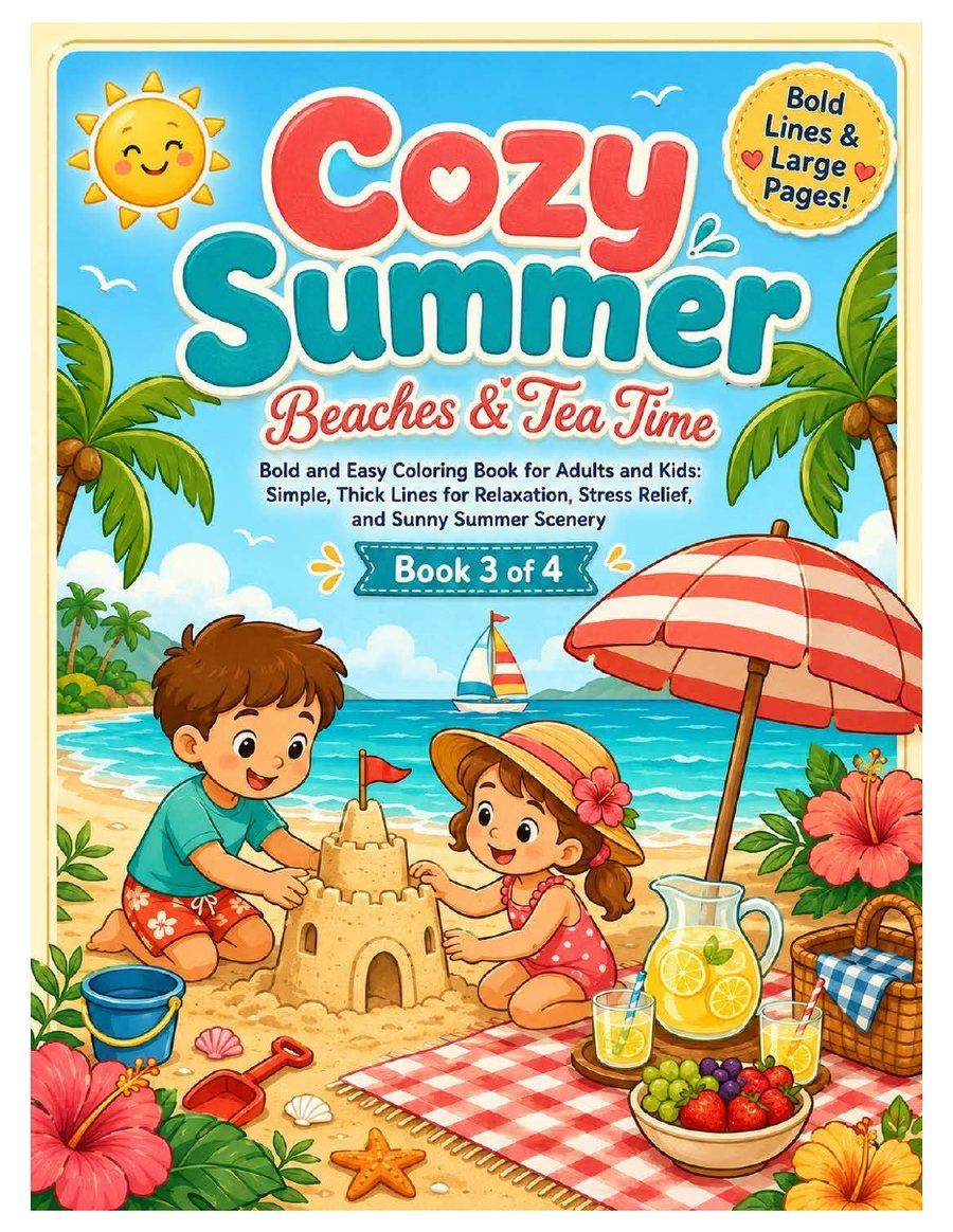 Cozy Summer Coloring Book | Bold Beach & City Pages for Adults, Kids (Instant PDF) &mdash; cover