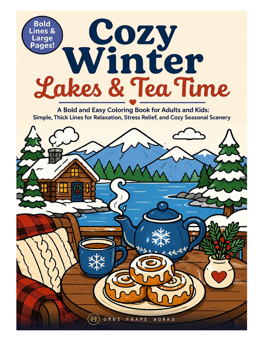 Cozy Winter Coloring Book | Bold Line Lakeside Scenes (Digital Download) &mdash; cover